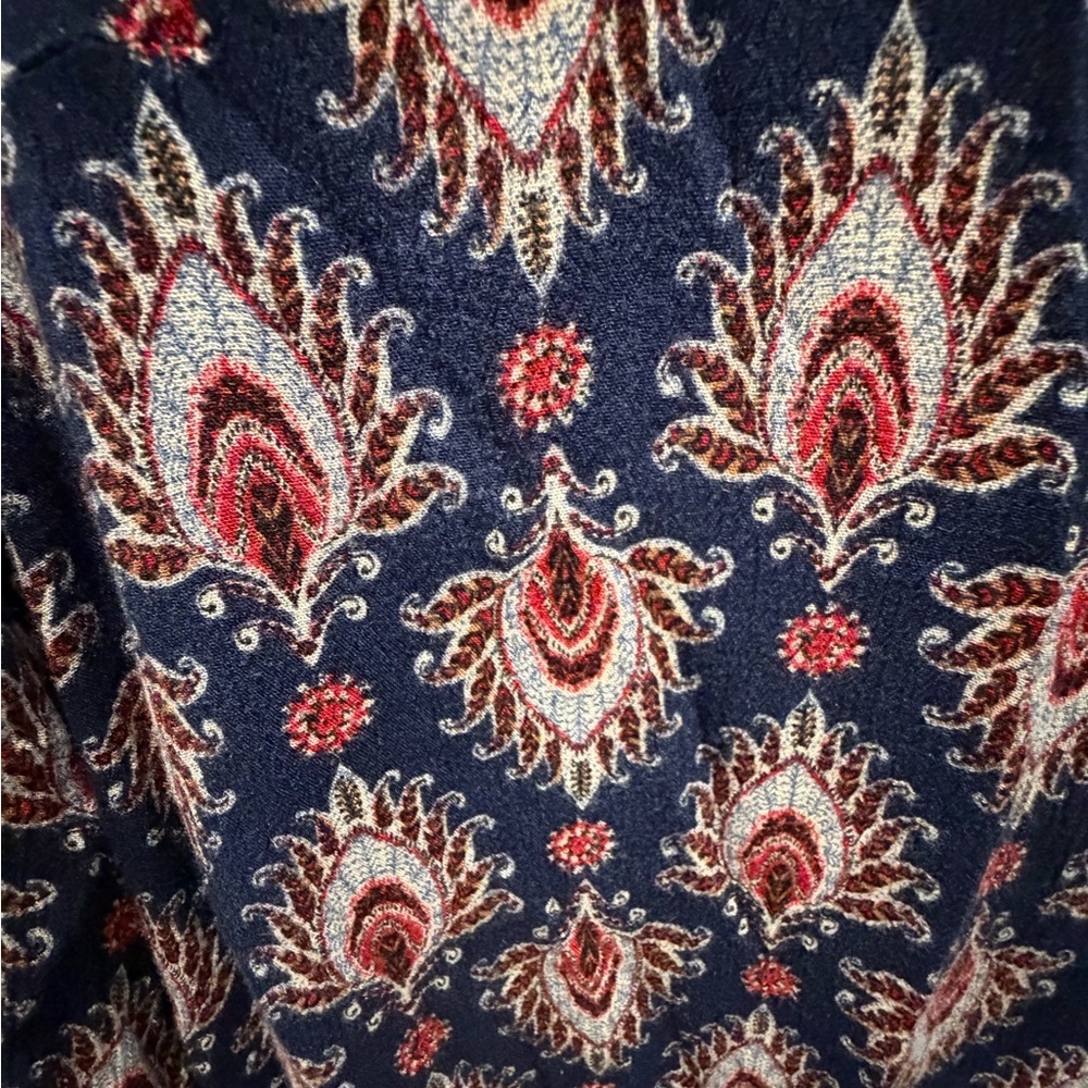 Mossimo Supply Co Boho Paisley Tunic Top Navy Red Rayon Long Sleeve Size L - Picture 2 of 9